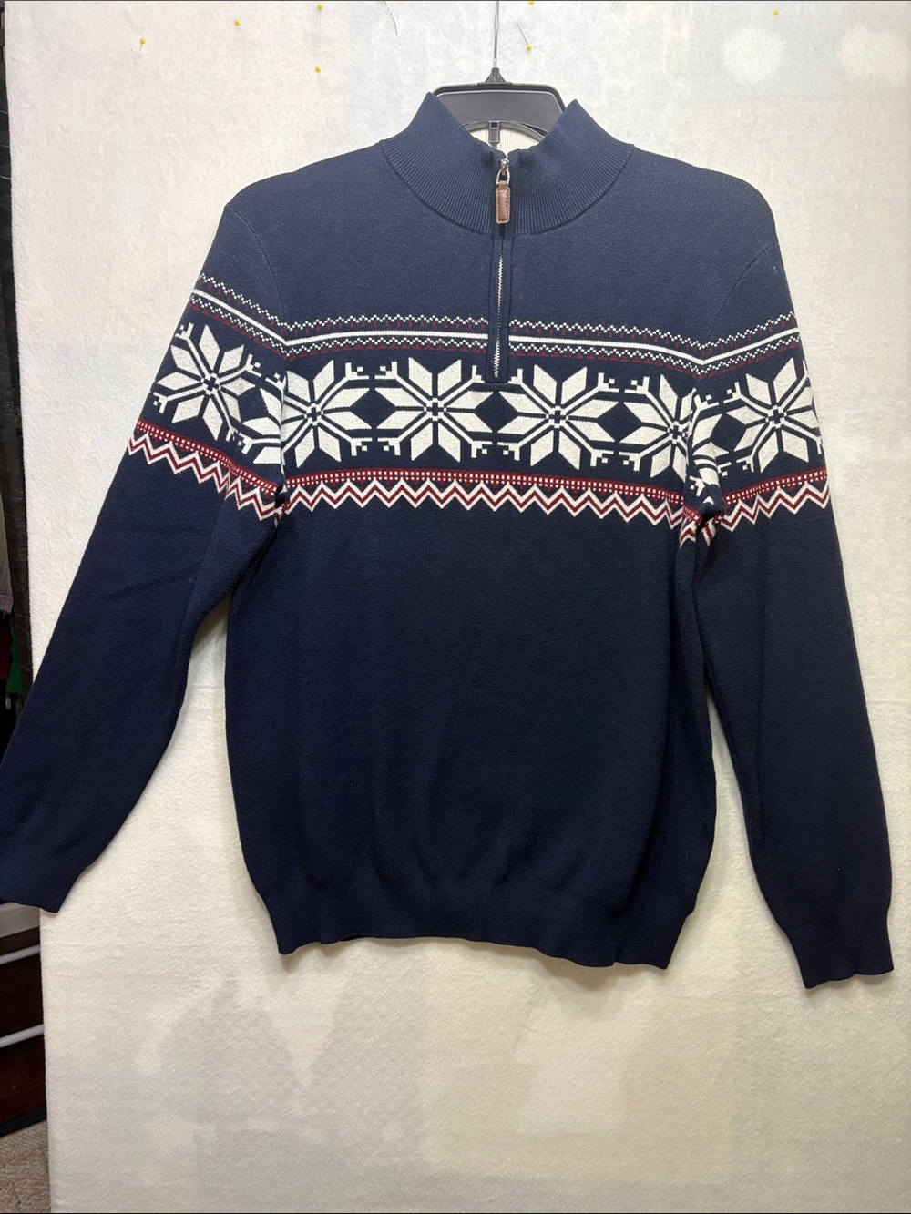 Aspen Men's Fair Isle Snowflake 1/4-Zip Sweater - Size XL (NWOT)